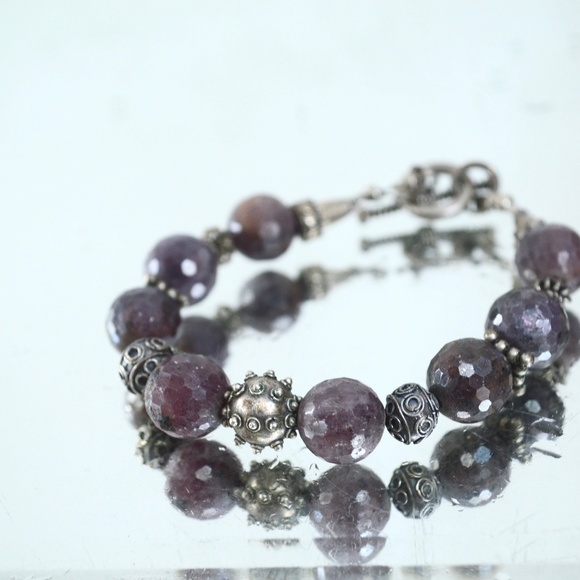 Genuine Ruby Gemstone Sterling Silver Bracelet 925 - Picture 6 of 8